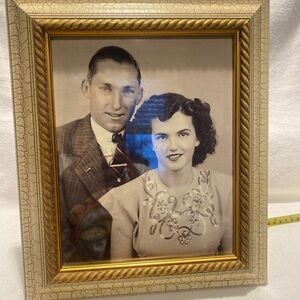 Vintage Gold and Cream Photo Frame with Married Couple Black & White Photo